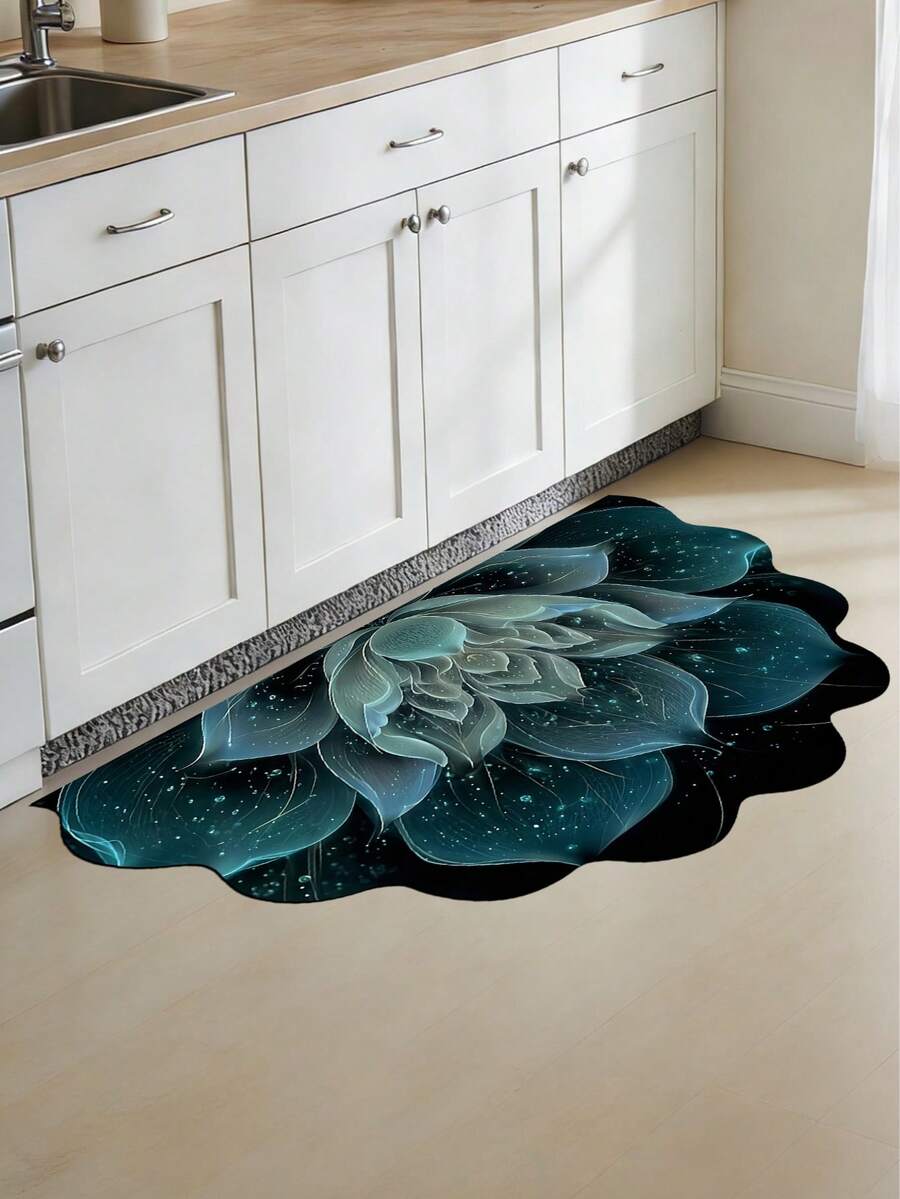 1pc Black & Gold Floral Diatomaceous Earth Bath Mat, Bathroom Rug, Door Mat, Small Rug, Carpet, Floor Mat, Home Decor, Area Rug, Outdoor Mat, Bedroom Carpet, Washable Rug - Multicolor 7 - View 1