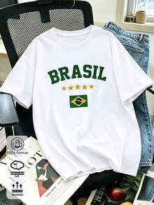 100% Cotton Women's T-Shirt, Relaxed-Fit Slogan Print New Summer And All-Season Sportswear Stylish, Soft And Breathable Women's Short-Sleeved Top - White 9 - View 3