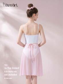 DonsGirl 1pc Women's Midi Chiffon Wrap Dress, Solid Color, Suitable For Ballet Performance Spring Sports - Baby Pink - View 7