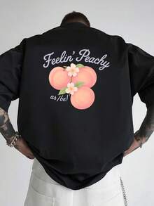Camiseta de hombre con hombros caídos, color melocotón, muy cómoda, con diseño de doble cara, corte holgado, ropa de hombre de estilo moderno, imprescindible para los hombres, moderna y a la - Negro - Ver 3