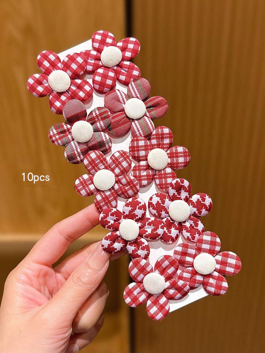 10pcs Sweet Style Floral Plaid Hair Clips Suitable For Daily Use Hair Accessories