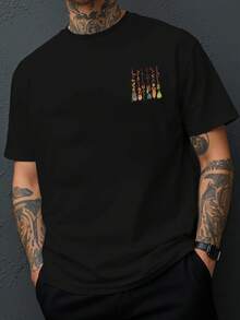 Camiseta casual deportiva de manga corta para hombre con estampado de escoba de Halloween, diseño de cuello redondo con temática otoñal, estilo nuevo y holgado, top reversible por delante y - Blanco - Ver 11