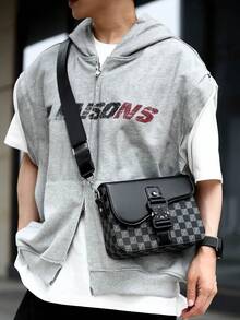 Men's Box Bag Crossbody Shoulder Bag Small Square Bag Buckle Monogram Business PU Waterproof Wallet Unisex Business Storage Bag Suitable For Business Travel Toiletry Storage Tool Bag Large Capacity Easy To Carry Black Clutch Handbag Office Supplies Vintage Men's Gift Peach Tree - Black - View 9