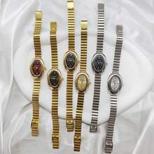 New Women's Watch, Small Gold Watch, Minimalist Southeast Asian Women's Watch, Oval-Shaped Gold Quartz Watch. - 金色 - 查看 2