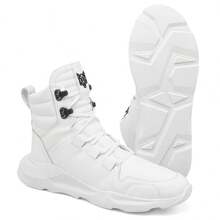 Men's Leather Sneakers Ranclafe 7033 Mid-Top Casual Gym Training Urban Comfortable - Putih - View 5