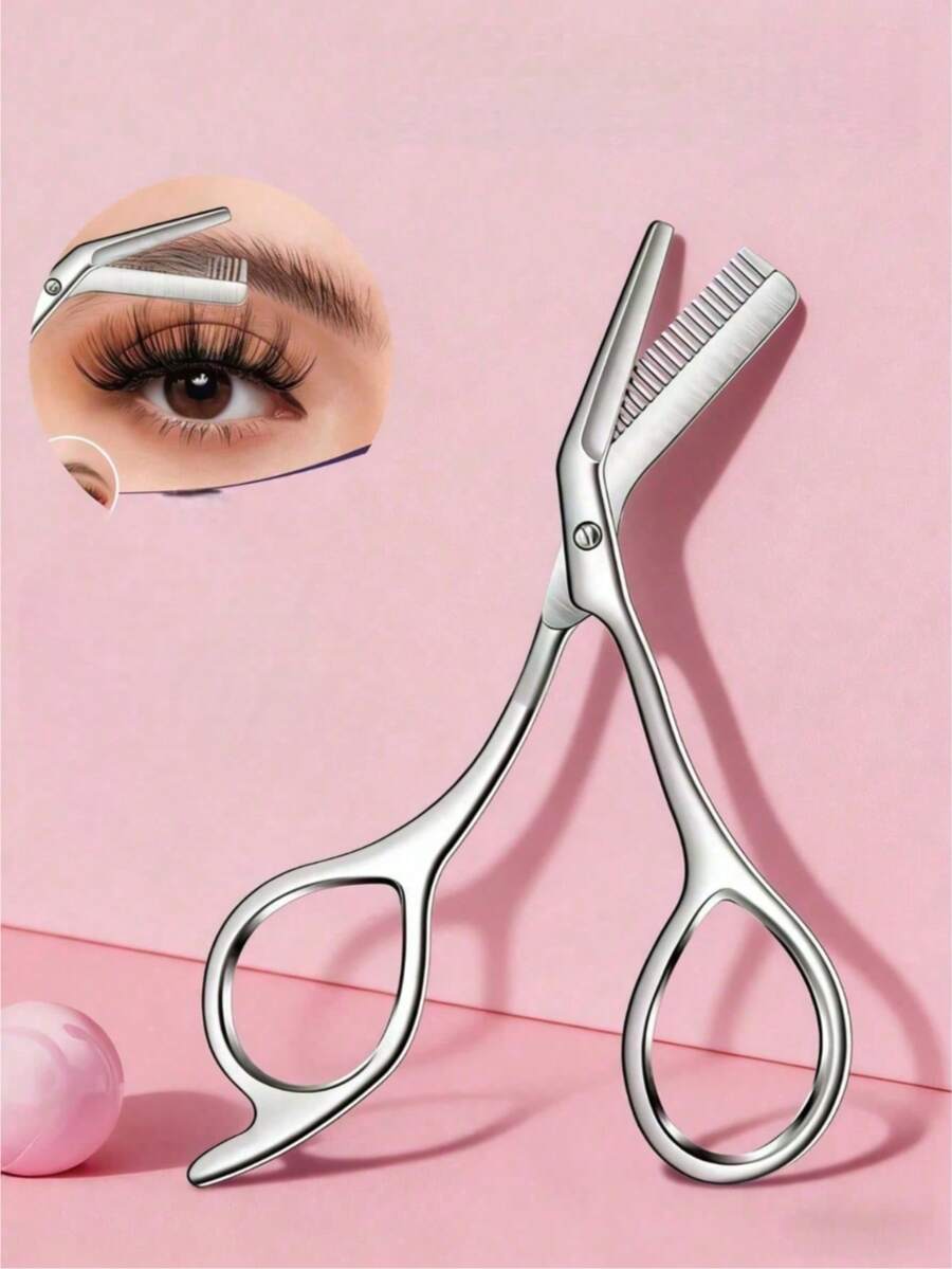 Tijeras de cejas portátiles de acero inoxidable, peine y cortador de cejas, cuchillo de recorte de cejas antiarañazos, herramienta multifuncional de aseo para peinar y recortar las cejas y la barba, una herramienta de cuidado de la belleza para recortar las cejas y el vello facial - Recortadores de cejas - Ver 1