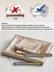 3pcs Luxury Satin Duvet Cover Bedding Set, Silky Lightweight & Breathable Fabric For Cozy Sleep. Minimal Stylish Design With Zipper Closure And Inner Corner Ties. Available In Double/Full/Queen/King Sizes, All-Season Practical Home Bedding. - Champagne - View 11