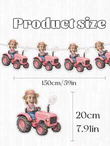 6/12/18pc Custom Photo Pink Tractor Banner, Personalized Farm Themed Birthday Party Decorations Backdrop,Face Head Bunting Banner, Perfect For Farm Tractor Themed Photo Garland,Rustic Farmhouse Party Bunting,Rustic Little Farmer Keepsake,Home Decor - Multicolor - View 3