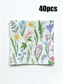 20/40pcs Light Mint Blue Watercolor Floral Print Disposable Paper Napkins, Suitable For Holiday Parties, Table Decor, Summer Beach Parties, Weddings, Birthday Parties And Table Atmosphere Arrangement - Multicolor - View 13