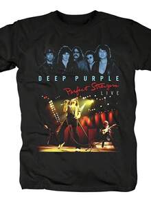 Y2K Graphic Vintage Tee Deep Purple "The Perfect Strangers" Live Concert Commemorative T-Shirt - Classic Black - Image 1/1; Ideal For Outdoor Activiti - Black - View 1