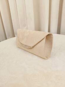 Bolso de mano de terciopelo beige para mujer, bolso de mano formal para con correa de hombro con cadena - Amarillo Mostaza - Ver 9