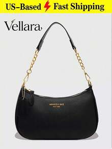 New Fashion Classic Versatile Letter Graphic Decor Solid Color Waterproof PU Fabric Shoulder Bag, Crescent Bag, Underarm Bag,For Shopping,For Summer - 黑色 - 查看 11