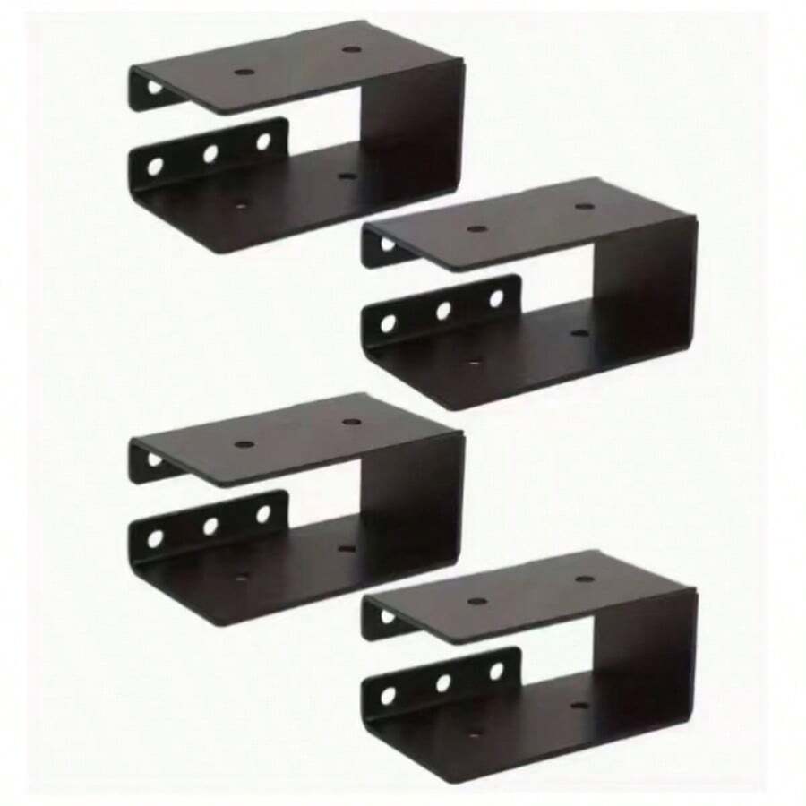 4pcs Invisible Beam Brackets, Hidden Flange, Universal Fit For 2x4 Inch Beams, Durable For Outdoor Use, Suitable For Wooden Swings, Handrails, Fence Construction - Black - View 1