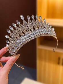 1pc Silver Large Crown Headpiece Girls High-End Crystal Tiara Birthday Gift Princess Hair Clip Hairpin Hair Accessory - Silver - View 3