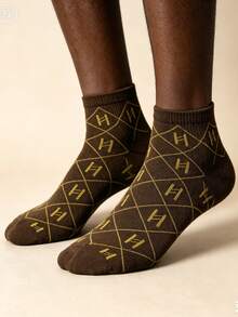 Random 1/5 Pairs Men's H Letter Print Short Socks, Classic Plaid And ...