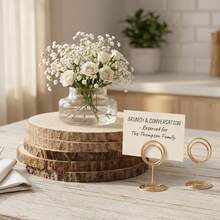 EZIFY Wooden Table Centerpieces For Wedding, Natural Wood Slices With Holders, Unfinished Wooden Rounds For Reception Tables, Rustic Wedding Decor, Party Table Decorations - 10 Wood Slices - View 6