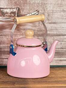 Gentle Creamy INS Style + Pink Yellow White Hand-Painted Checkerboard / Pure Pink Macaron Color Scheme + Round Teapot & Straight Storage Jar Set + Solid Wood Handle + Crystal Top Bead + Gold Rim + Even Heat Distribution, Airtight Moisture-Proof Easy To Clean + Enamel Coffee Pot Storage Jar Set + Home Coffee Brewing, Afternoon Tea Gathering, Kitchen Storage, Holiday Housewarming Gift - Multicolor - View 13