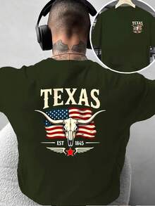 Camiseta de moda para hombre con diseño creativo de doble cara Estampado de la Bandera del Estado de Texas, estilo retro americano, decoración personalizada, adecuada para uso diario casua - Negro - Ver 9