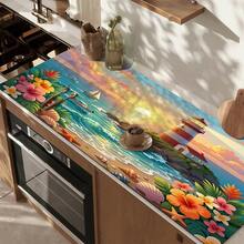 1pc Dish Drying Mat, Coffee Machine Mat, Seaside Sunset Lighthouse Sailboat Print With Tropical Floral Shell Starfish Pattern, Durable Absorbent Polyester Fiber Draining Mat, Suitable For Dining Table, Cafe And Other Scenes, Multipurpose Drainage Mat, Home Gift, Tabletop Decoration - XYLSD-517 - View 3