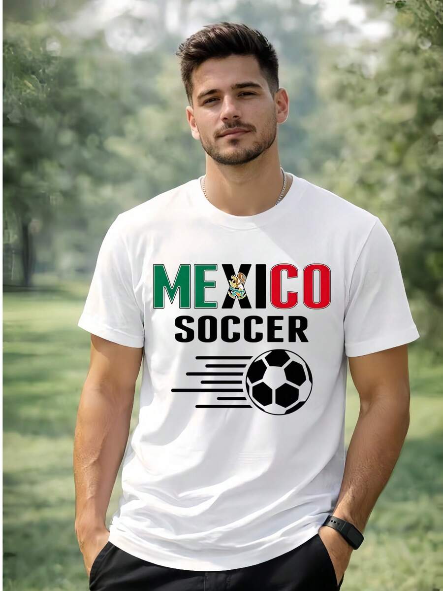 Mexico Soccer University Style T-Shirt, Classic Design With Letters And Tricolor Ball, Casual Garment For Fans Of The Mexican National Sport, 2026 Season - 白色 - 查看 1