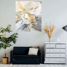 Lienzo 2D plano, 1 pieza pintado a mano - Arte floral dorado abstracto en blanco y - Decoración de pared moderna para sala de estar, dormitorio u oficina - Estilo elegante y lujoso, ideal para hogares contemporáneos - Parte trasera autoadhesiva, listo para colgar - Exquisito regalo de decoración del - Enmarcado - Ver 5