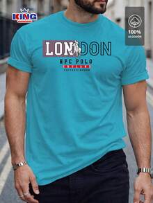 Original HPC POLO T-Shirt With Round Neck And Short Sleeves – Themed Graphic Design "HPC: London England Heritage" – 100% Cotton - 薄荷藍 - 查看 1