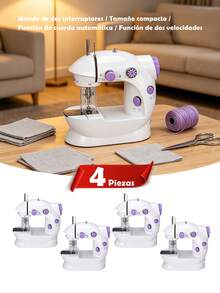 4 piezas Máquina De Coser Portatil Mini,Máquina de coser portátil de mano para principiantes, Costura rápida , Control de doble velocidad, doble hilo, máquina de coser eléctrica para el hogar. - 4 piezas - Ver 2