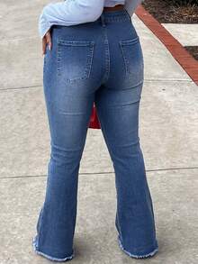 Versatile Washed Distressed Pocket Flare Jeans For Women, Suitable For Commuting, Casual Vacation, And Dating - Dark Wash - View 8
