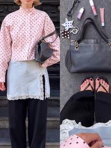 Chaqueta de primavera con cuello alto, estilo casual y retro, con estampado de lunares y bolsillos, para uso diario - marrón rosado - Ver 8