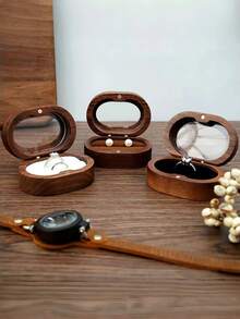 Wooden Jewelry Box, Black Walnut Jewelry Organizer For Rings, Necklaces, Earrings, Vintage Engagement Ring Storage Box - Square-shaped, White-lined, With Windows - View 3