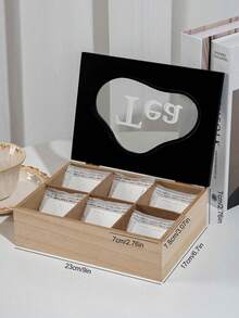 1pc Desktop Tea Bag & Tea Leaf Storage Box, 6-Compartment Coffee Snack Tea Bag Organizer Box, Candy Storage Container, Creative Home Decor, Wooden Storage Box With Transparent Glass Lid, Black/White/Cloud Design - Black - View 7