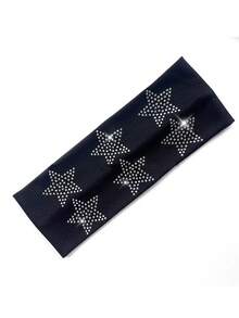 1pc Retro American Rhinestone Star Wide Elastic Headband, Fashionable Sports Headband For Women,Travel,Birthday - Multicolor - View 19