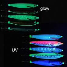 Avlcoaky 1pc 12.5cm Glow In The Dark Wood Shrimp Horizontal Squid Jig Egi Set UV Squid Lure Sea Cuttlefish Octopus Saltwater Tackle - Multicolor - View 3