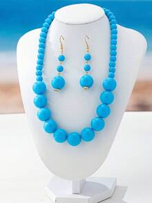 3pcs Necklace And Earrings Set, Suitable For Women's Daily Wear And Gift Giving - Blue - View 3