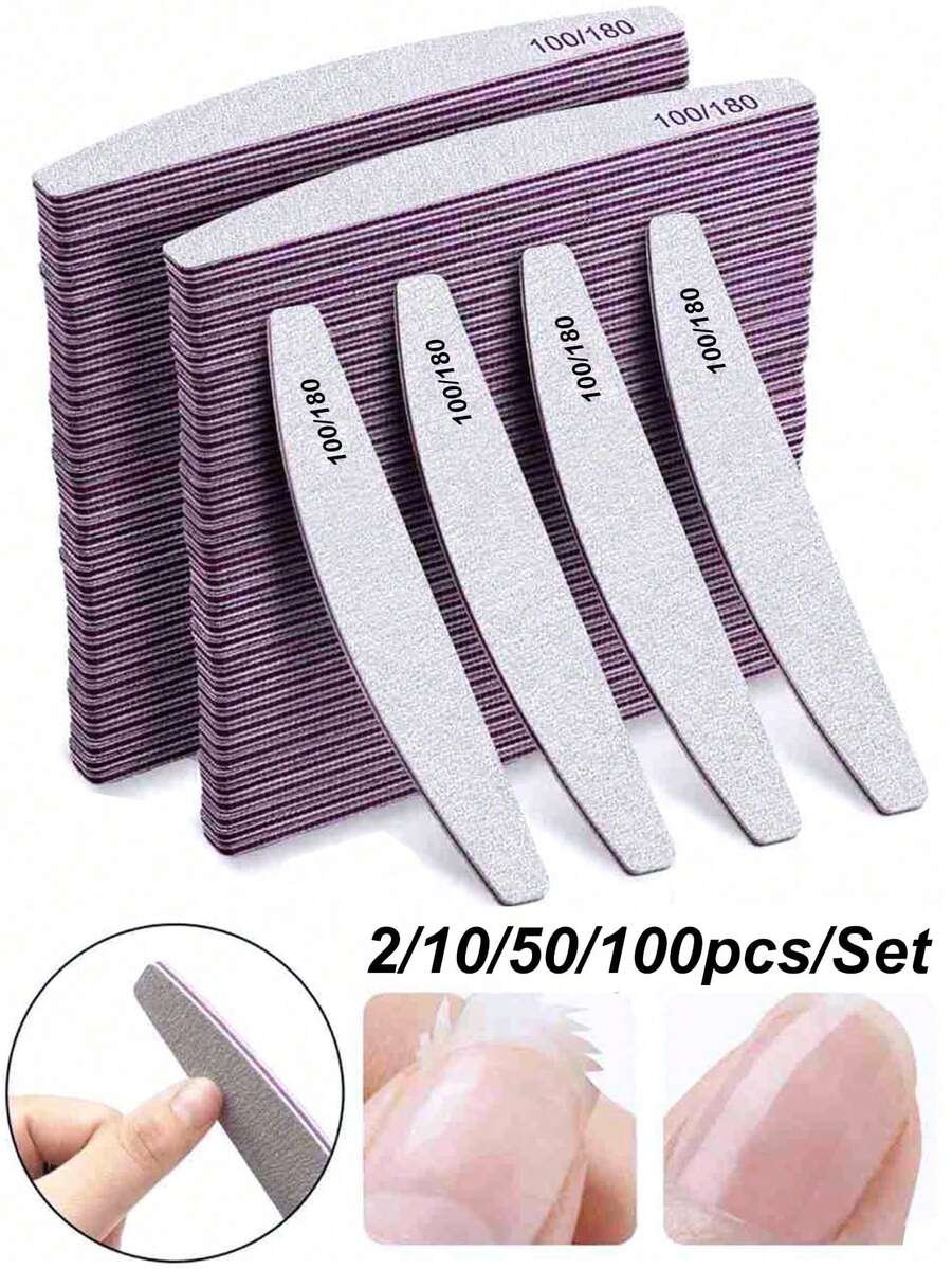 1/10/50/100件裝 半月形專業指甲锉 100/180目指甲磨砂紙 腳繭去除器 拋光磨甲塊 美甲配件工具 家用沙龍用 - 淺灰色 - 查看 1