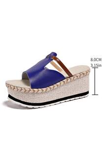 Sandales compensées pour femmes, style bohème classique, mode décontractée élégante et confortable, polyvalentes pour la plage et les complexes hôteliers, à semelle épaisse tressée en corde de chanvre - Bleu azur - Voir 2