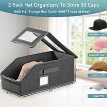1 pieza Caja de almacenamiento plegable para sombreros, organizador de sombreros de tela de lino con ventana transparente y tapa con cremallera, caja de almacenamiento inclinada para gorras de béisbol, adecuada para almacenamiento en cajones del armario, estante para sombreros a prueba de polvo - Multicolor - Ver 7