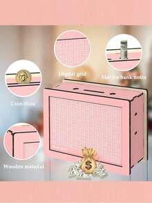 1pc Dollar Euro Pound Symbol Piggy Bank DIY Pink Wood Grain Wooden Money Box, With Erasable Protective Film, Reusable And Writable, Suitable For Coins And Banknotes, Savings Plan, Back To School Gift For Boys And Girls, Halloween Decoration, School Supplies - Multicolor - View 11
