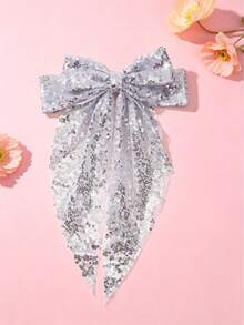 1pc Girls Glitter Bow Hair Clip, Suitable For Party, Wedding, Performance - Multicolor - View 4