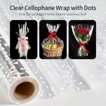 1 Roll Extra Wide Transparent Cellophane Packaging Film With Asymmetrical White Dots, 40cm X 10m (15.75in X 393.7in) Thickened Transparent Cellophane Roll, Suitable For Baskets, Bouquets, Gifts And Holiday Celebrations - 40*1000cm - View 8