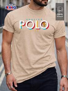 Original HPC POLO T-Shirt With Round Neck And Short Sleeves – Themed Graphic Design "HPC: Retro Typography Houston" – 100% Cotton - 卡其色 - 查看 1