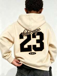 Young Boy Letter Print Warm Sweatshirt - Apricot - View 7