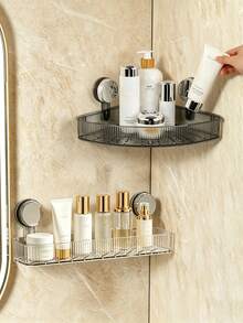 1pc Suction Cup Wall-Mounted Bathroom Shelving, Shower Caddy, Drill-Free Triangular Storage Rack For Shampoo And Shower Accessories, Contemporary Organizer For Bathrooms And Kitchens, Corner Shelf Design, Bathroom Organizers And Storage - Multicolor - View 2