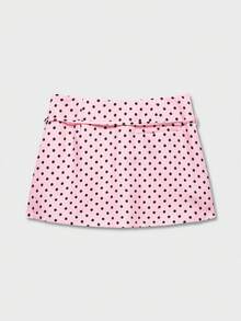 Chân váy skort midi nữ họa tiết chấm bi, thắt lưng khóa kéo, màu hồng - Hồng - Xem 2