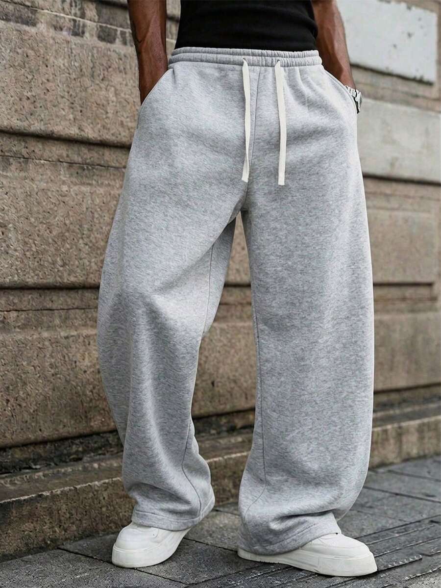 Men's Solid Color Drawstring Sports Pants, Suitable For Outdoor Jogging, Fitness, Casual Street Wear, Comfortable For Work And Exercise - Light Grey - View 1