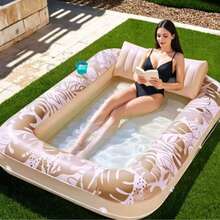 Extra Large Inflatable Sunbathing Pool Lounge Chair - 4-In-1 Sunbathing Tub, Raft, Floating Bed And Pillow, Adult Outdoor Summer Pool Float Mat, Durable Blue Design, Suitable For Ball Pit Parties And Water Fun, Sturdy Structure - 1PC - View 10