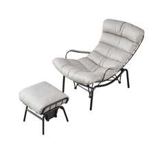 Beige Leather Upholstered Casual Chair And Ottoman Set, Padded High Back Steel Frame Single Chair, Suitable For Living Room/Bedroom/Reading Nook - White - View 5