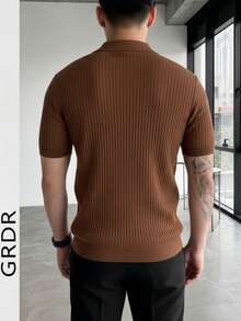 GRDR Men's Casual Solid Color Short Sleeve Knit Top, Spring/Summer - Brown - View 8