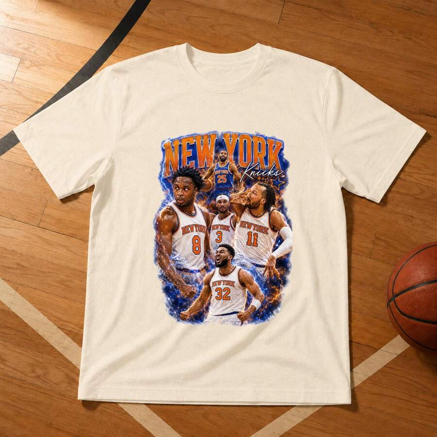 Jalen Brunson Shirt New York Knicks Basketball T-Shirt Josh Hart OG Anunoby Towns Finale Shirt NY Creolen Geschenk - 黑色 - 查看 1