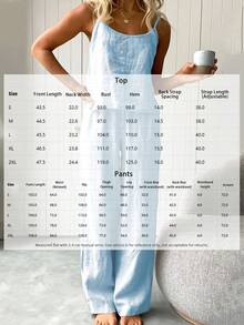 Conjunto de dos piezas de pantalones y camisola sin mangas, ropa exterior holgada y a la moda, estilo femenino y elegante. - Azul del lago - Ver 4